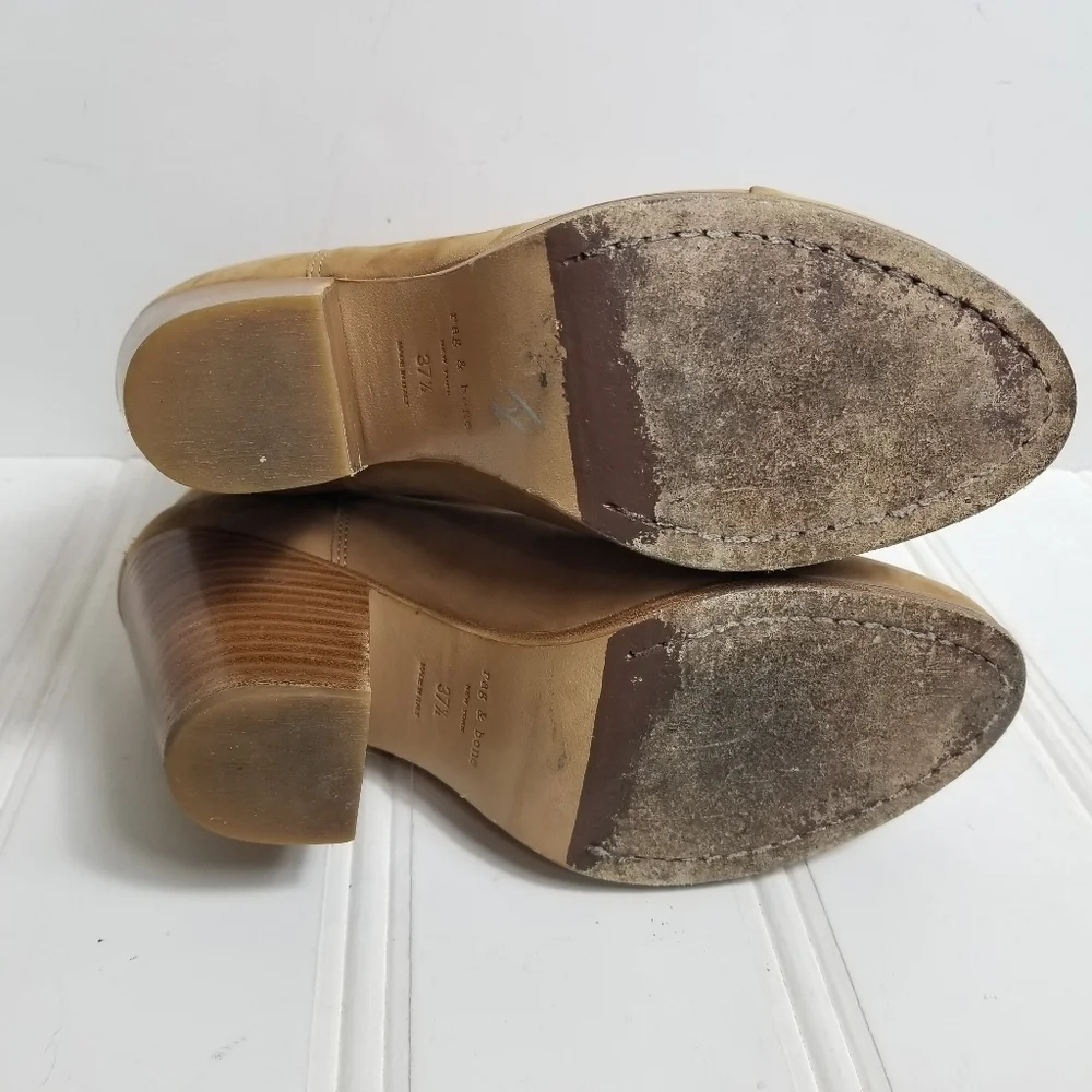 Rag & Bone Kinsey Boots 37.5 Suede Ankle Wrap Strap Chunky Heel Tan Italy